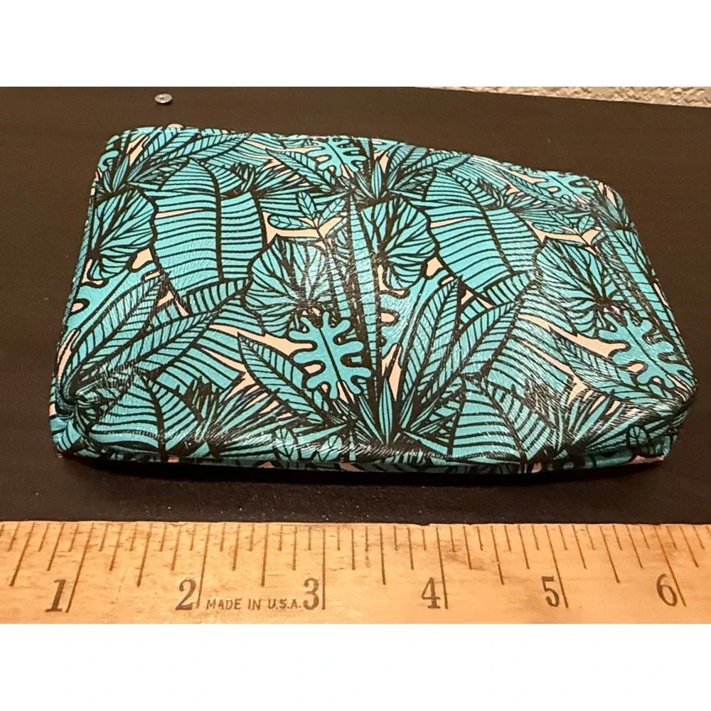 Ipsy Glam Makeup Cosmetic Bag 2019 Tropical Leaf Pattern Turquoise Hot Coral